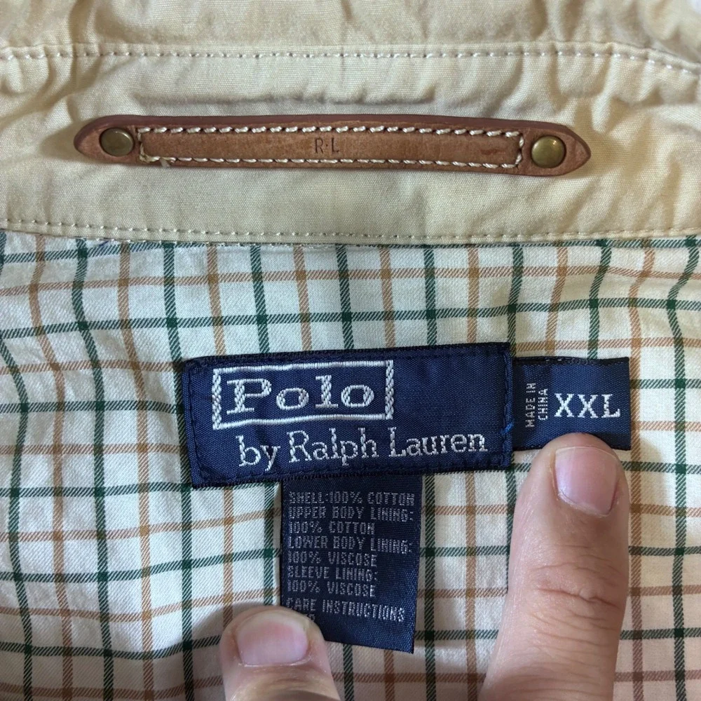 VTG Polo Ralph Lauren Tan Cotton Field Jacket XXL Plaid Lined Utility Chore Coat